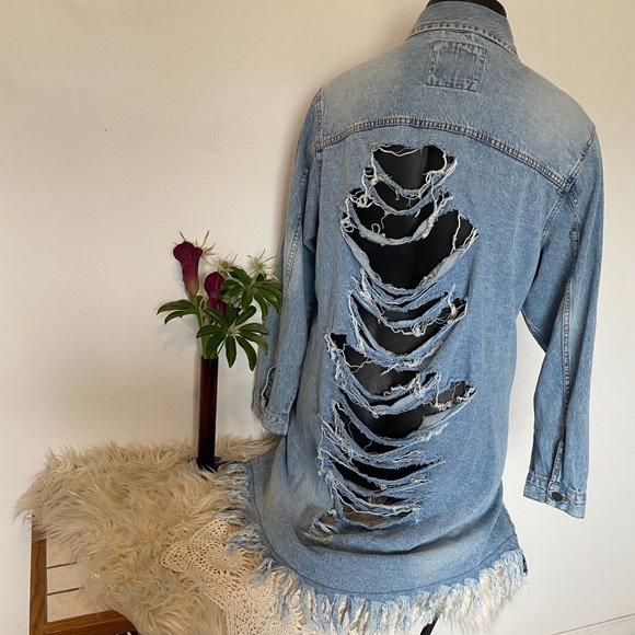 Long Distressed Jeans Jacket - Picture 6 of 8
